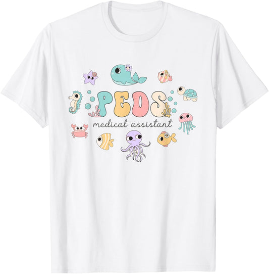 PEDS Medical Assistant Ocean Animal Pediatric MA Sea Life T-Shirt - T-Shirt | White