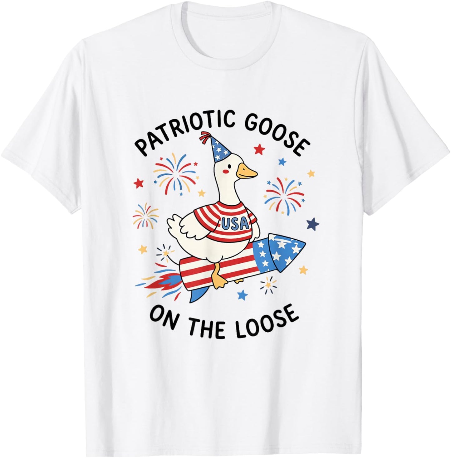 Patriotic Goose On-The-Loose USA 250th Anniversary July 4th T-Shirt - T-Shirt | White