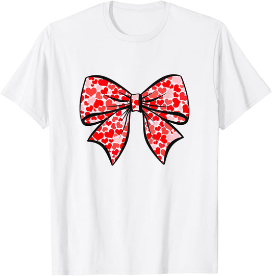 Coquette Bow with Hearts Soft Girl Aesthetic T-Shirt - T-Shirt | White