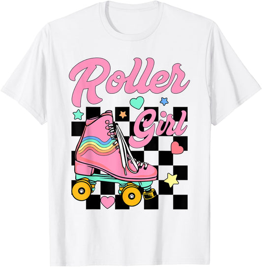 Roller Girl Retro Groovy Matching Roller Skating Skater T-Shirt - T-Shirt | White