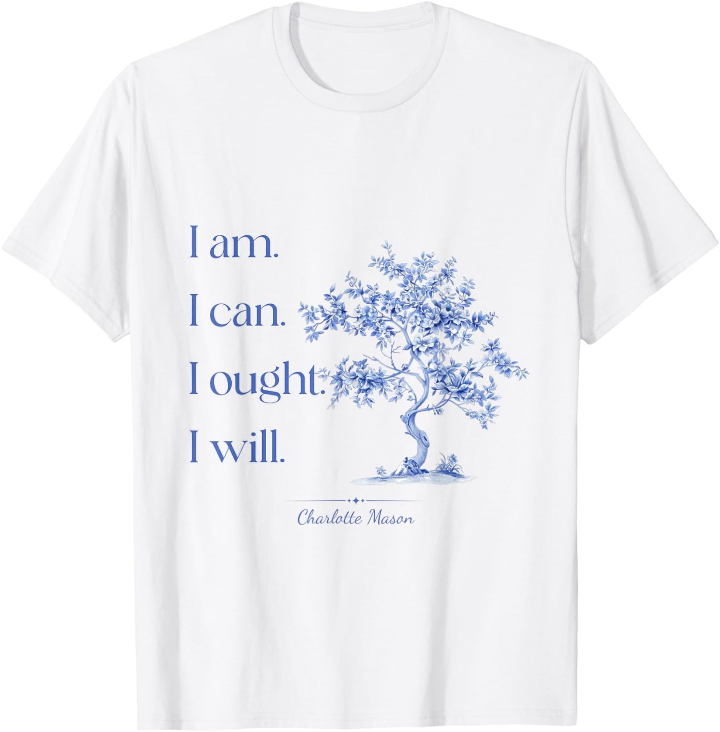 Charlotte Mason Home School Blue Toile Tree Design T-Shirt - T-Shirt | White