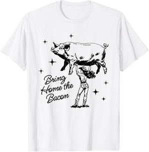 Bring Home The Bacon Funny Design T-Shirt - T-Shirt | White