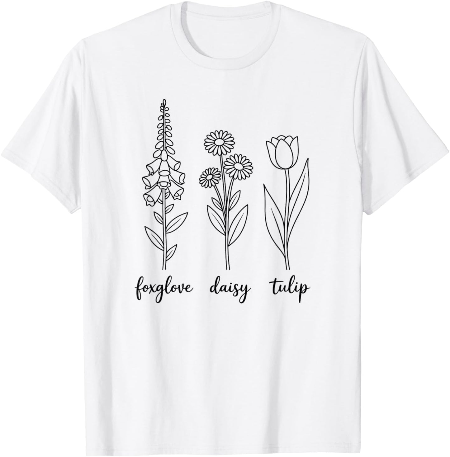 Botanical Foxglove Daisy Tulip Wildflower Garden T-Shirt - T-Shirt | White
