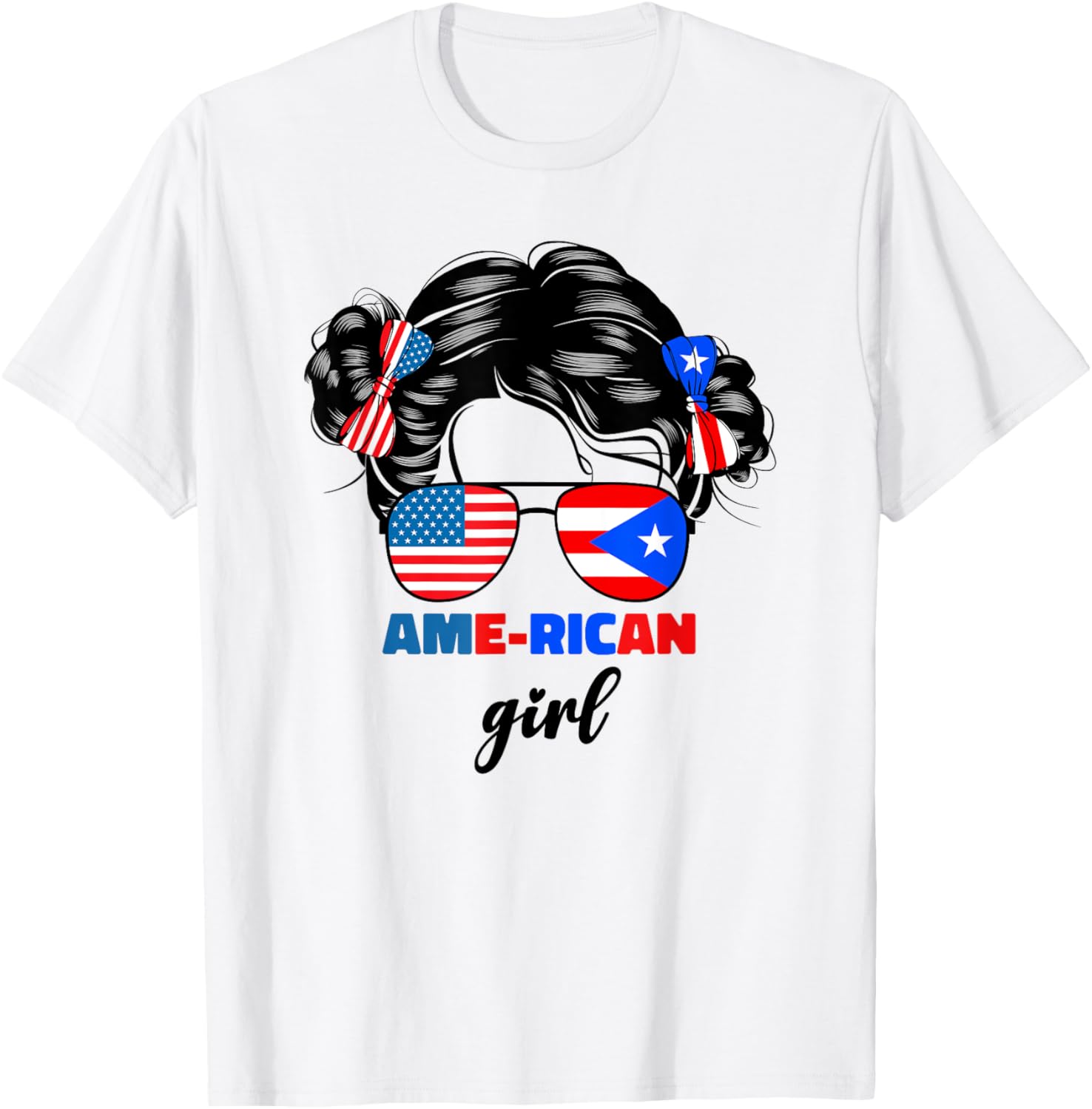 Half American And Puerto Rican Rico Flag Kids Baby Girls T-Shirt - T-Shirt | White