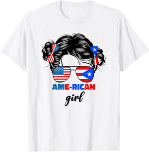 Half American And Puerto Rican Rico Flag Kids Baby Girls T-Shirt - T-Shirt | White