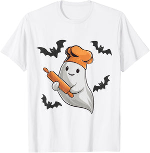 Ghost Baker Spooky Halloween Baking Cake Lover Bakery Team T-Shirt - T-Shirt | White