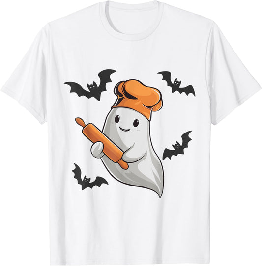 Ghost Baker Spooky Halloween Baking Cake Lover Bakery Team T-Shirt - T-Shirt | White