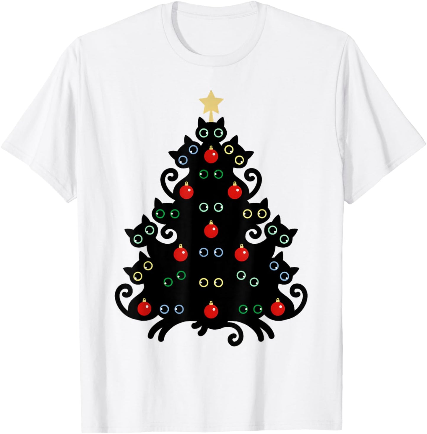 Cat Christmas Tree X-Mas Holiday Kitten Funny Black Cats Men Women Kids T-Shirt - T-Shirt | White