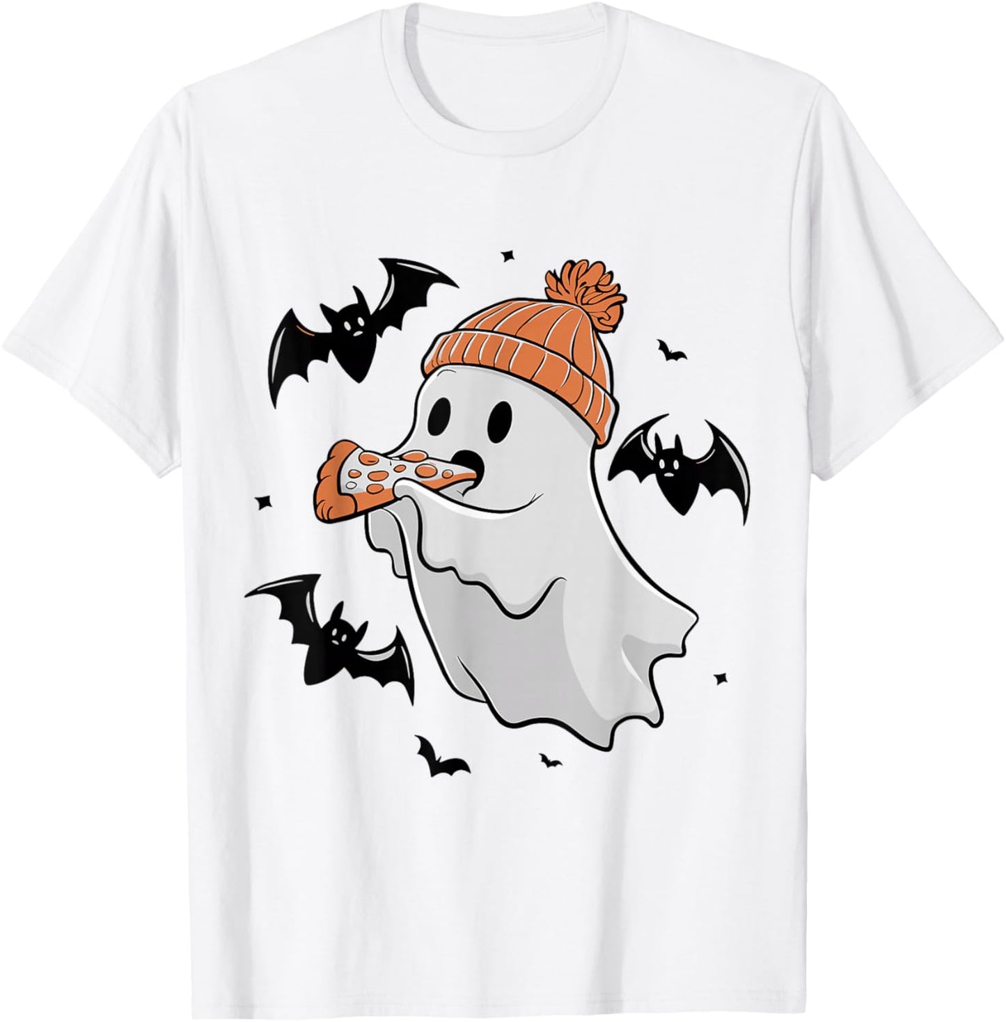 Cute Ghost Eating Pizza Lovers Spooky Halloween Food Costume T-Shirt - T-Shirt | White