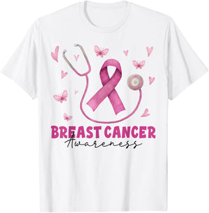 Pink Stethoscope Breast Cancer Awareness Nurse Scrub Women T-Shirt - T-Shirt | White