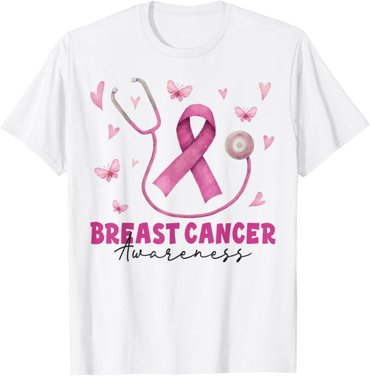 Pink Stethoscope Breast Cancer Awareness Nurse Scrub Women T-Shirt - T-Shirt | White