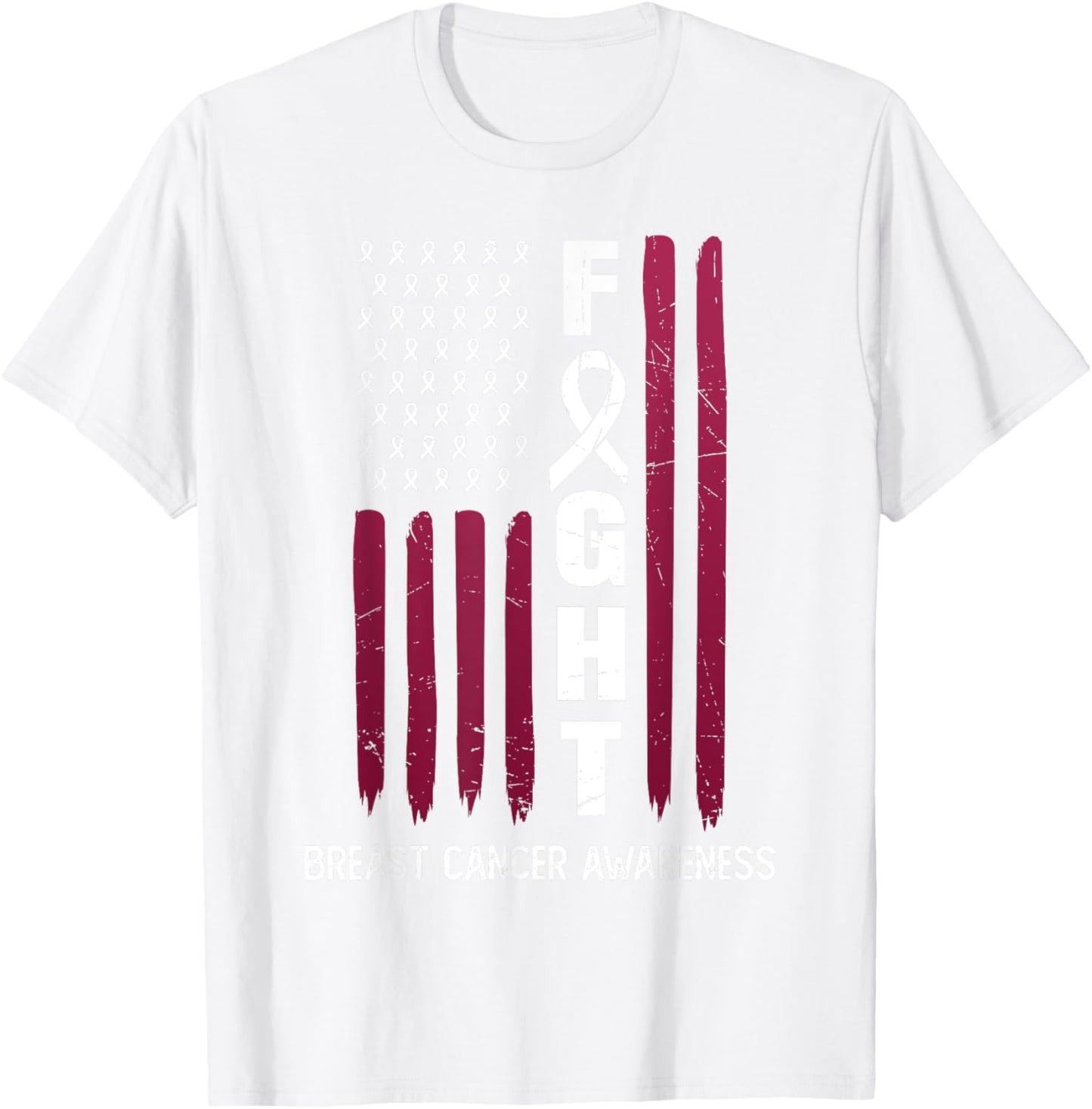 USA Pink Flag Breast Cancer Awareness Month - On Front T-Shirt - T-Shirt | White