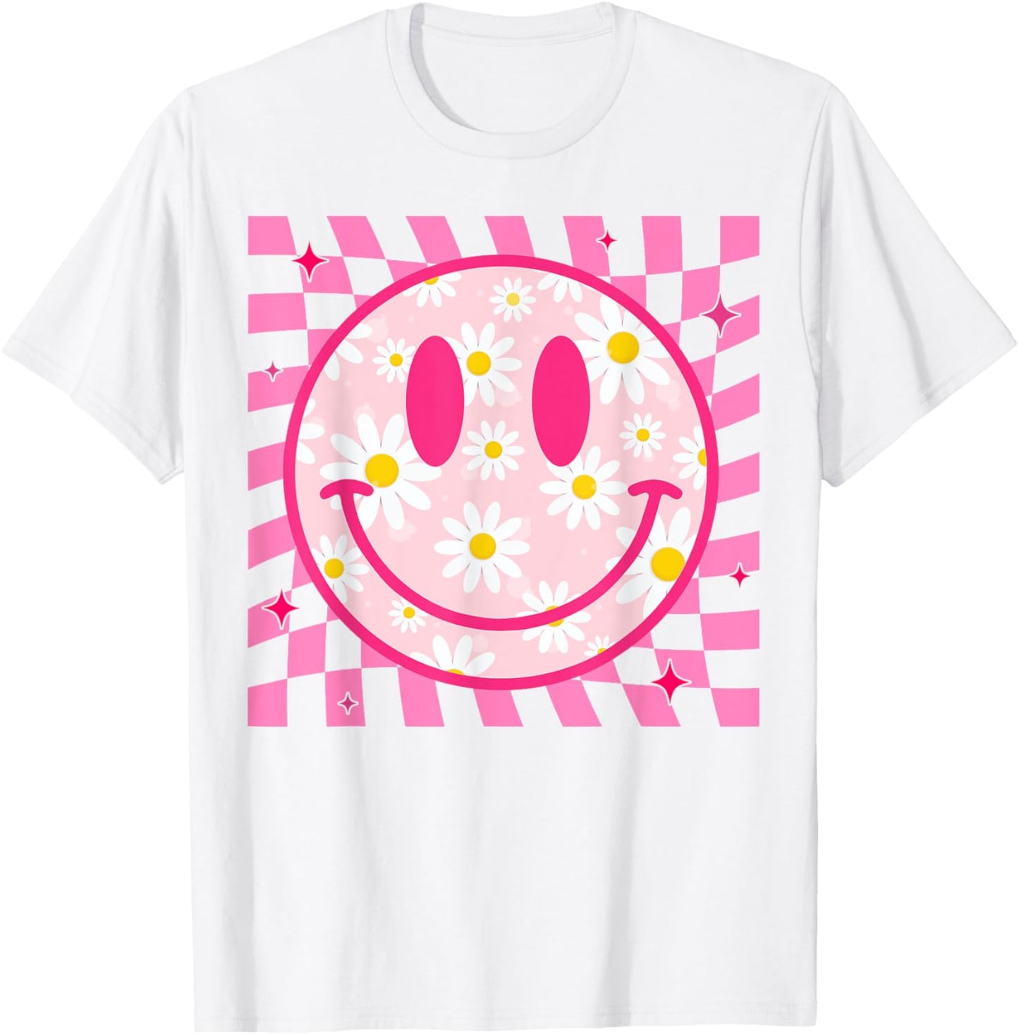 Happy Face Daisy Flower Shirt Preppy Aesthetic Smile Face T-Shirt - T-Shirt | White