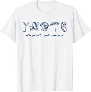 Pregnant Girl Summer Seashell Hawaii Beach Vacation New Mom T-Shirt - T-Shirt | White