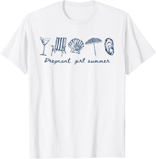 Pregnant Girl Summer Seashell Hawaii Beach Vacation New Mom T-Shirt - T-Shirt | White