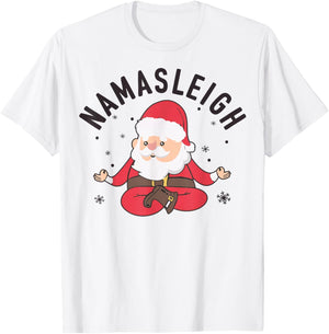 Santa Namasleigh Funny Santa Namaste Christmas Santa Yoga T-Shirt - T-Shirt | White