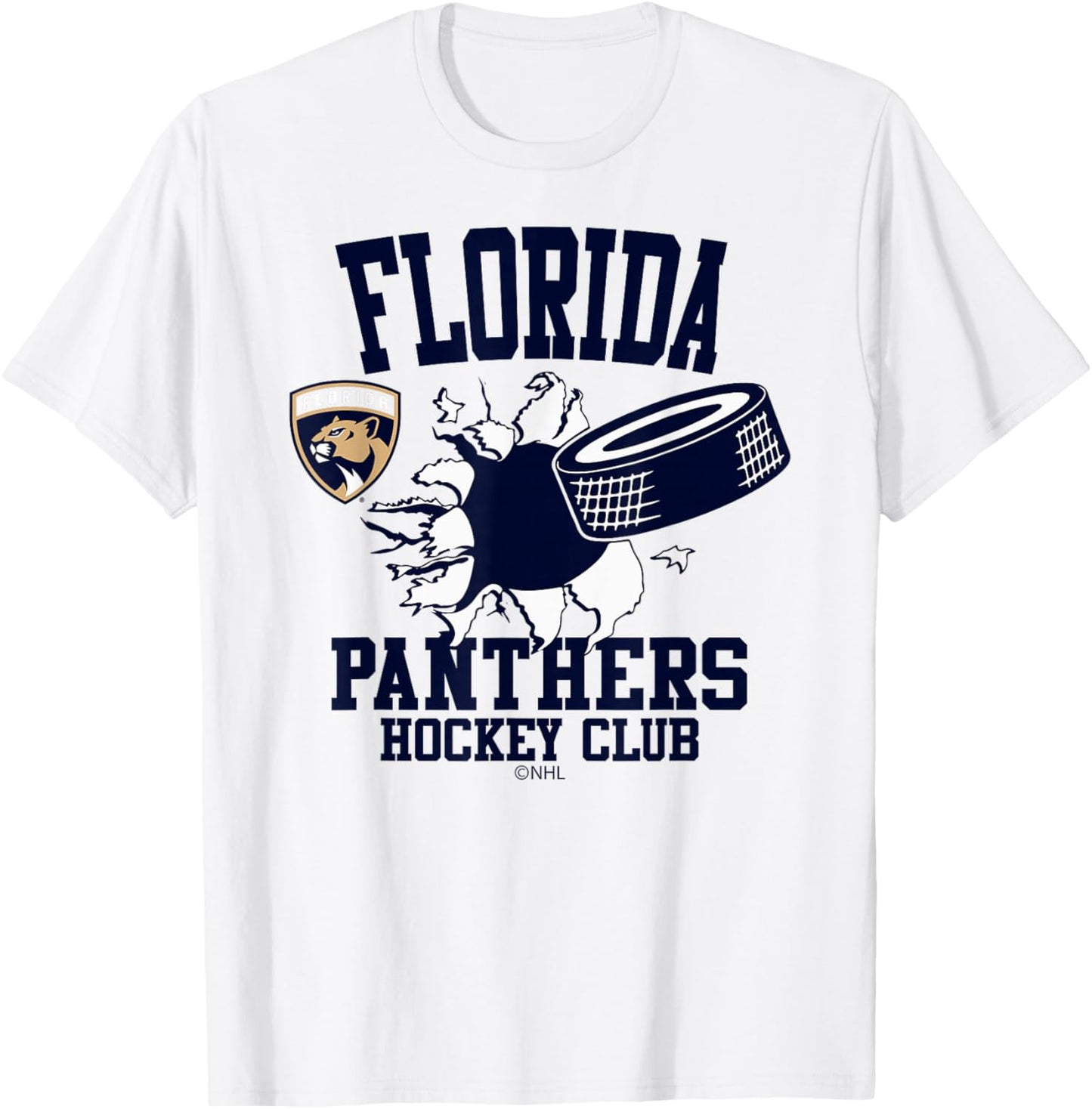 Florida Panthers Hockey Puck Burst Red Officially Licensed T-Shirt - T-Shirt | White