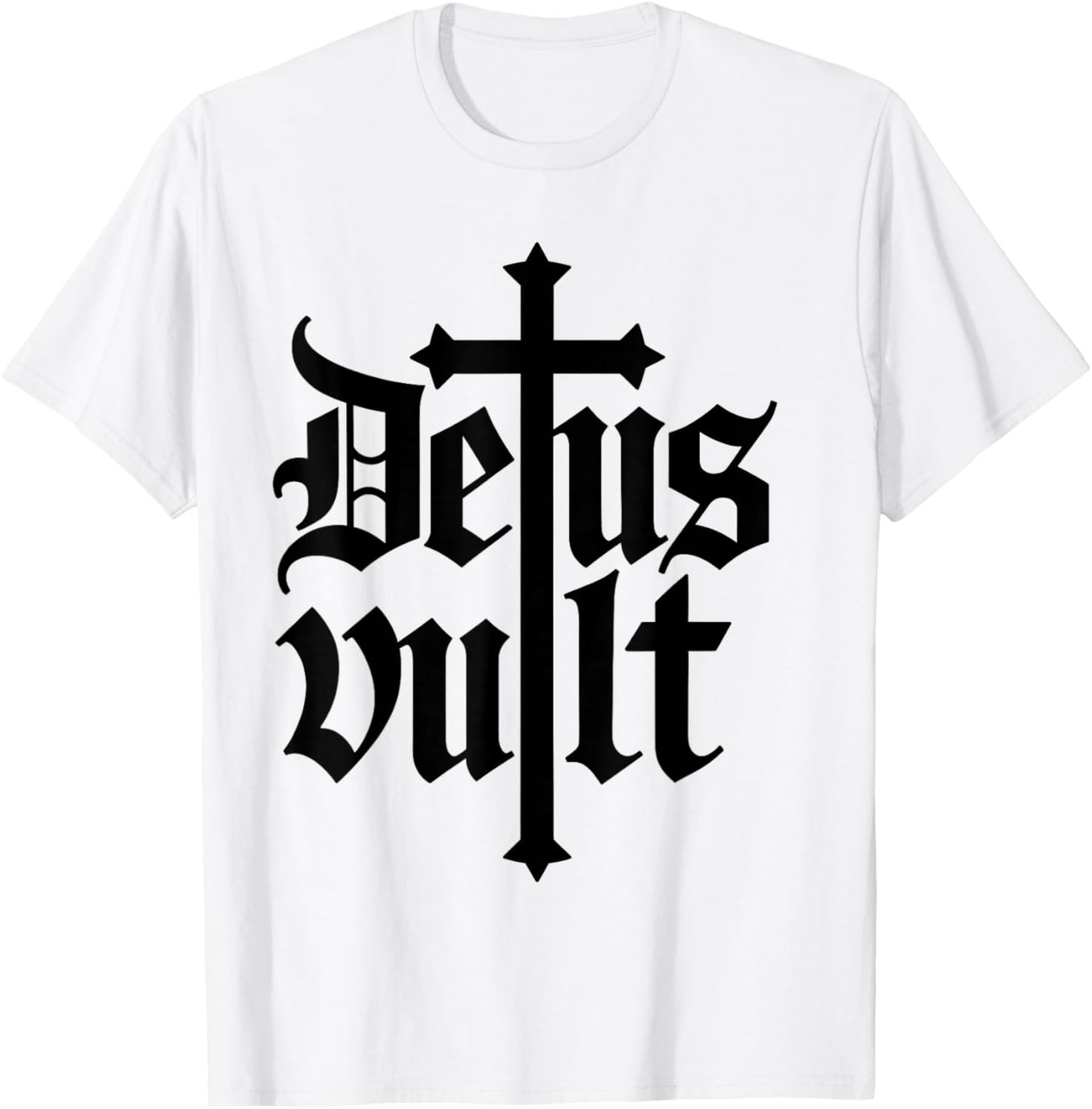 Deus Vult Crusader Cross Medieval Latin Phrase T-Shirt - T-Shirt | White