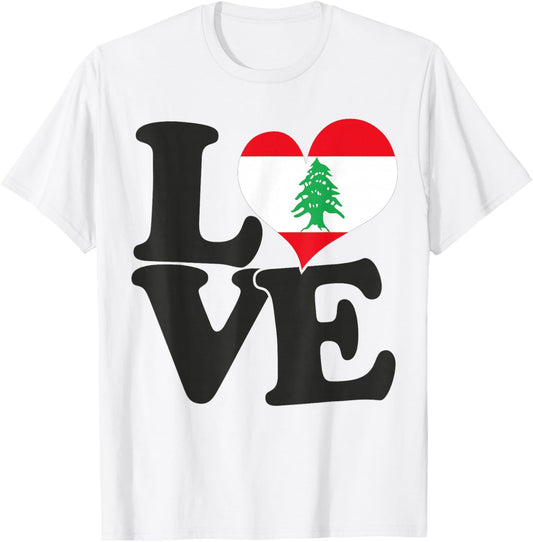 I Love Lebanon Flag Heart Patriotic Travel T-Shirt - T-Shirt | White