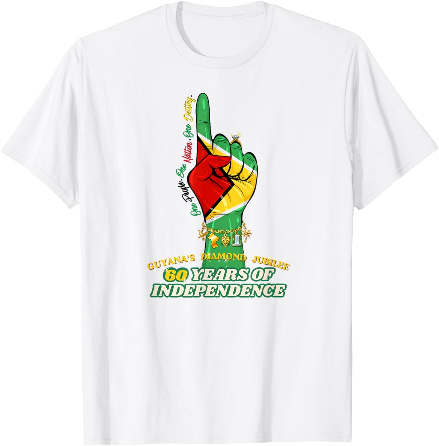 Celebrating 60 Years of Independence Guyana Diamond Jubilee T-Shirt - T-Shirt | White