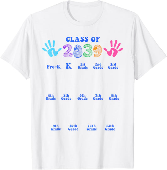 Class of 2039 Handprint for Grades Kindergarten Graduation T-Shirt - T-Shirt | White