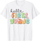 Hello 1st Grade Back to School Groovy Teacher Kids Girls T-Shirt - T-Shirt | White