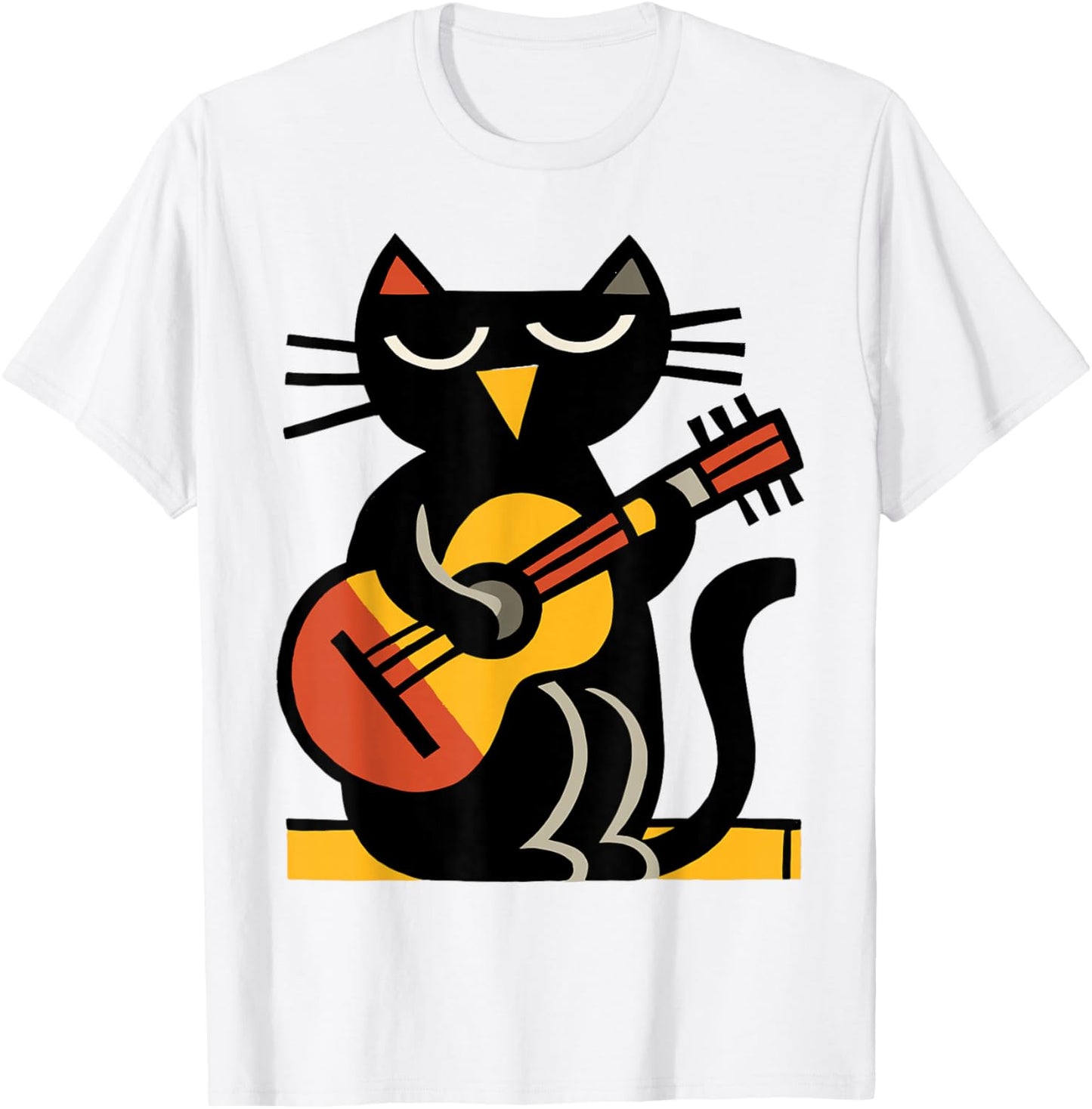 Cat Playing Guitar Illustration – Funny Acoustic Music Cat A T-Shirt - T-Shirt | White