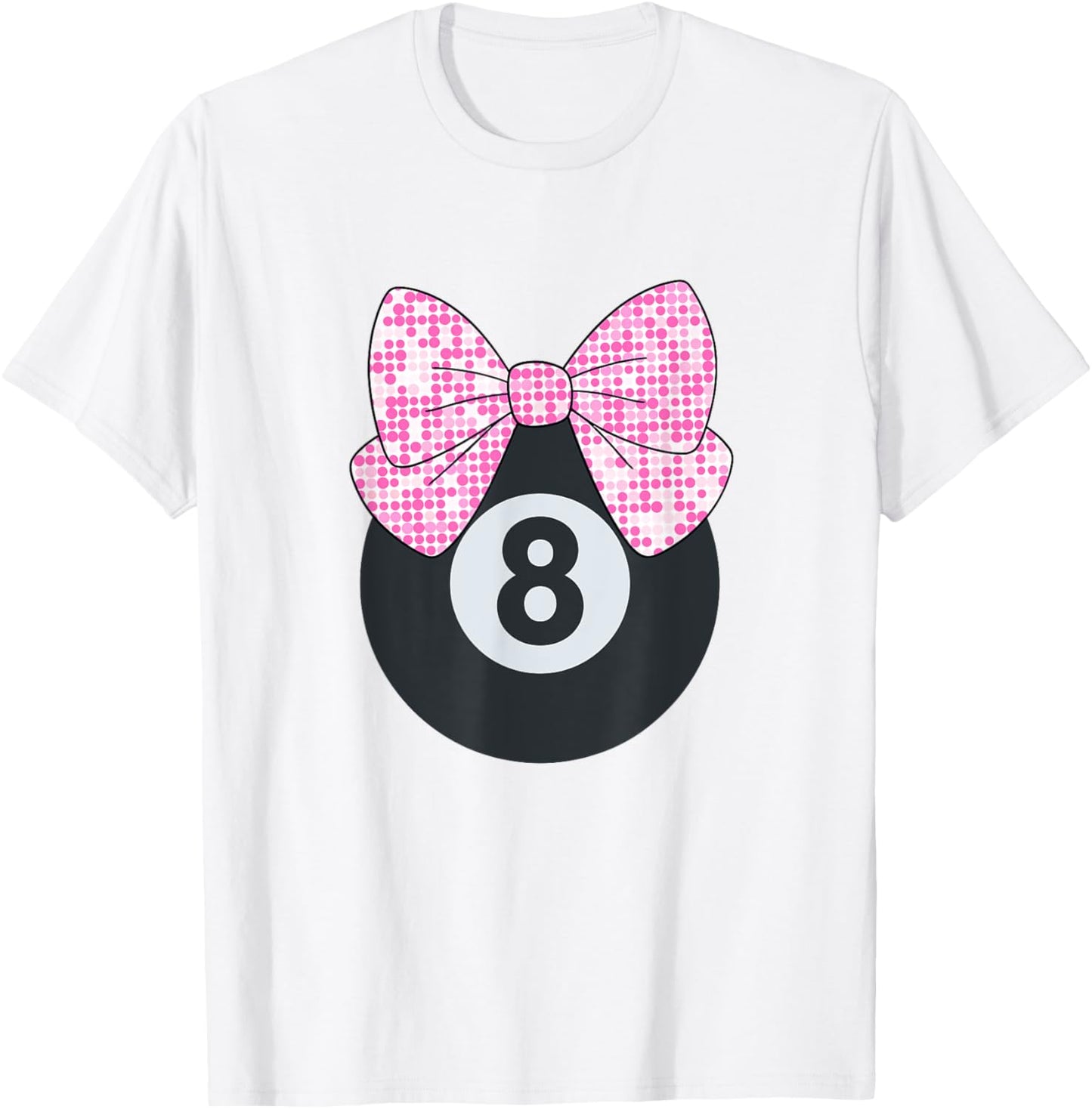 8th Birthday Girls 8 Years Old Pink Retro Bow 8-Ball T-Shirt - T-Shirt | White