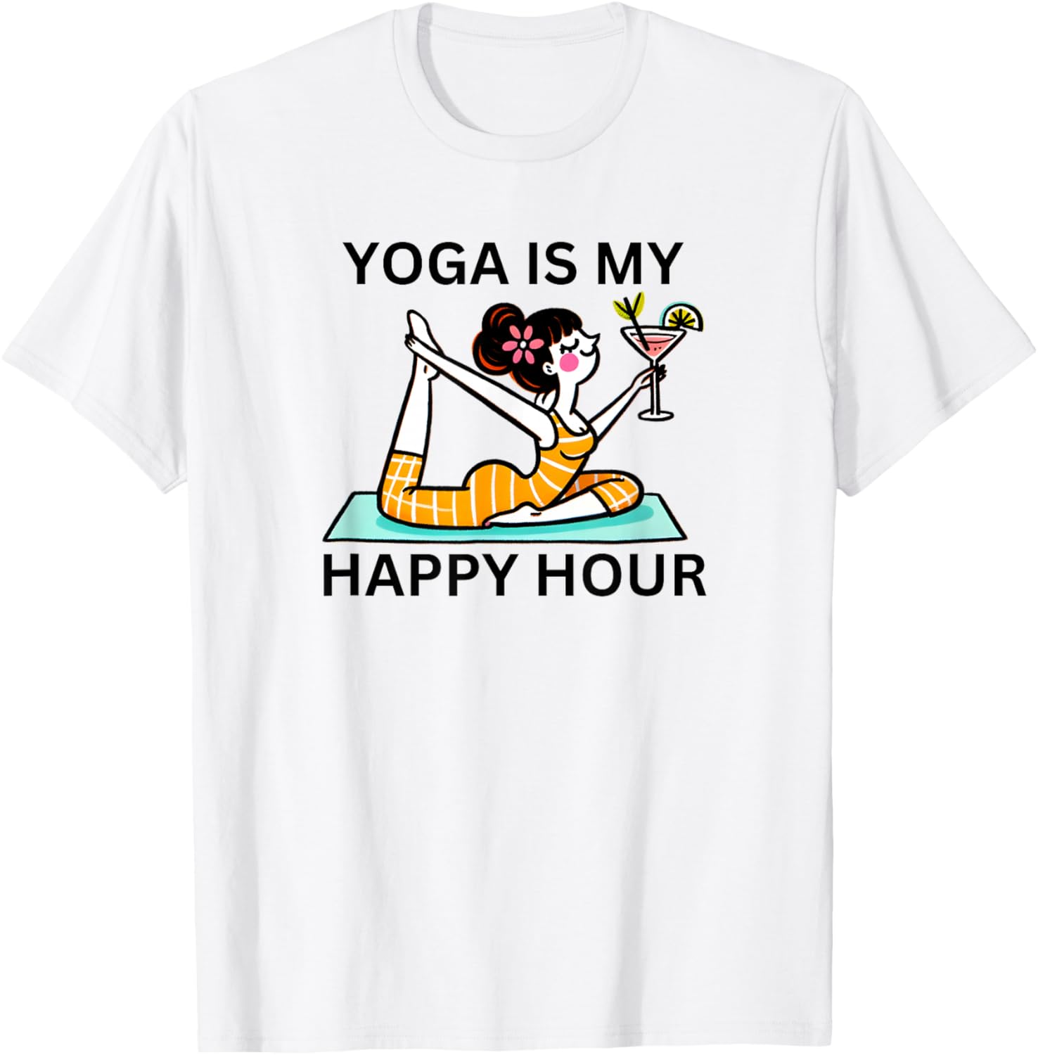 Funny Yoga Is My Happy Hour Martini T-Shirt - T-Shirt | White