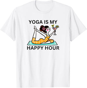 Funny Yoga Is My Happy Hour Martini T-Shirt - T-Shirt | White