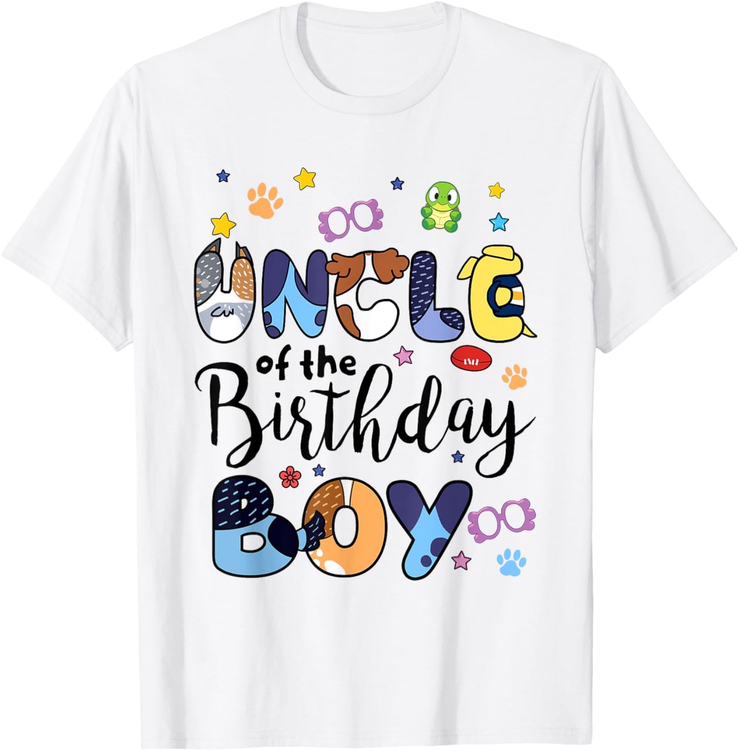 Blue Heeler Dog Uncle Of Birthday Boy Paw Family Matching T-Shirt - T-Shirt | White