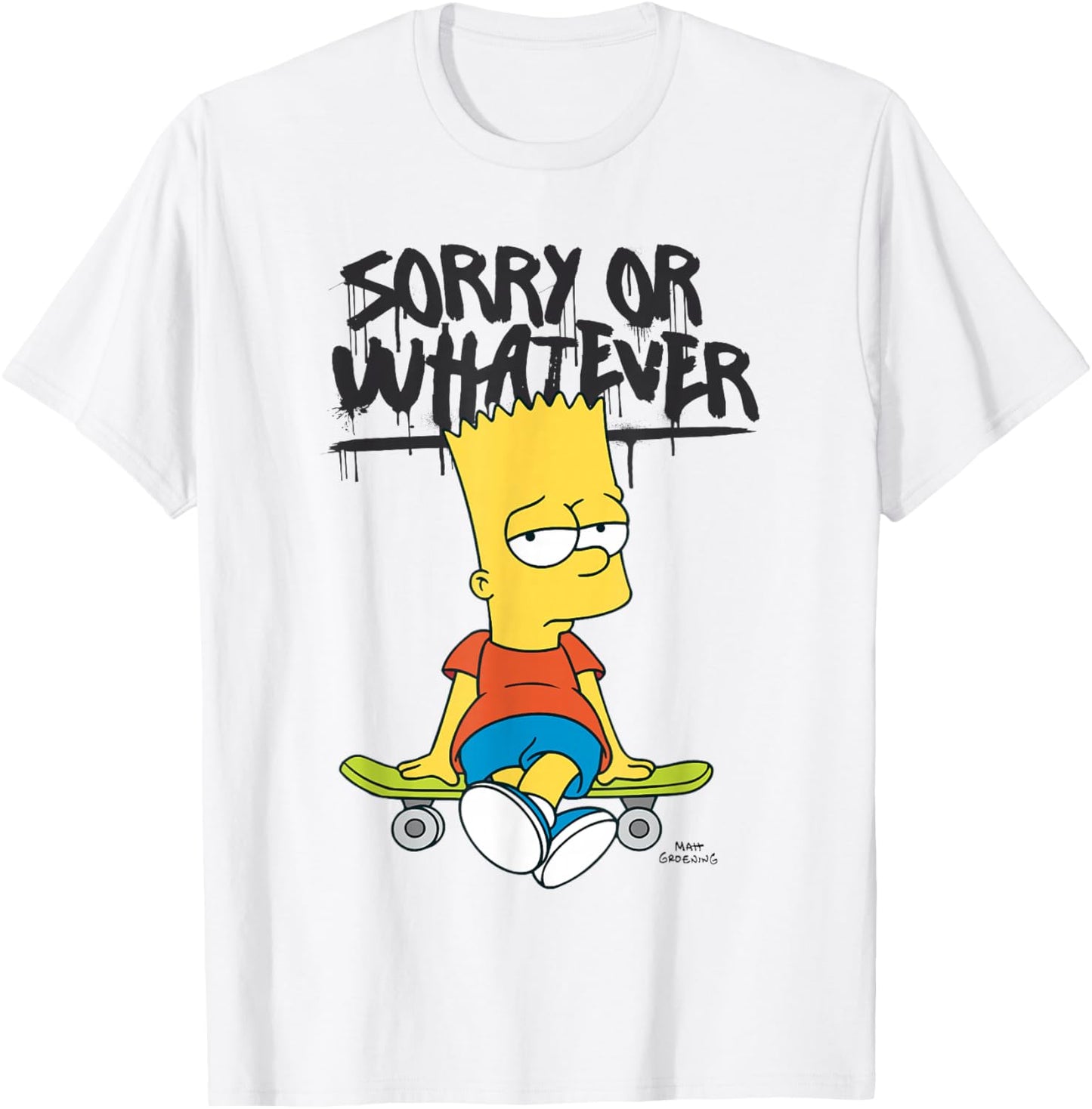 The Simpsons Bart Sorry Or Whatever Skateboard T-Shirt - T-Shirt | White