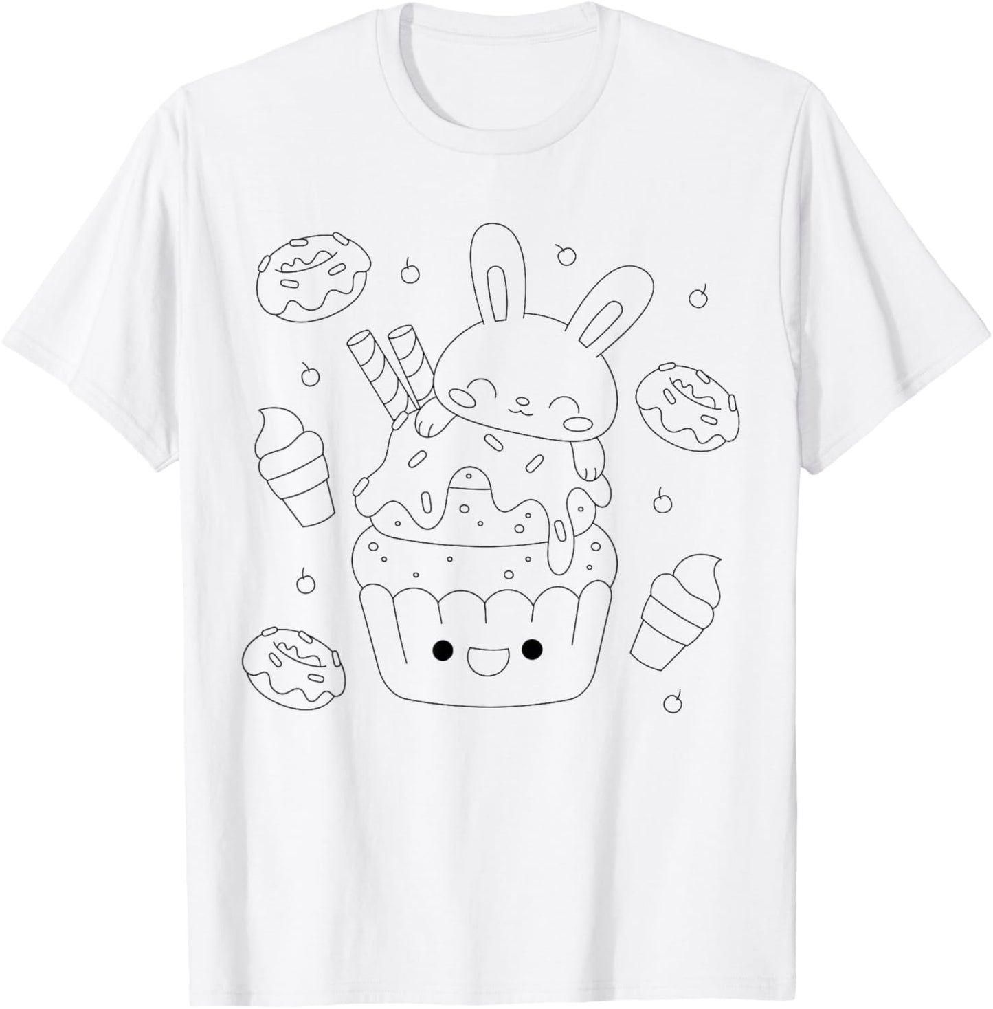 Rabbit with cupcake and donut to paint and color T-Shirt - T-Shirt | White