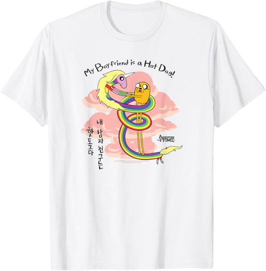 Adventure Time My Boyfriend is a Hot Dog Funny Cartoon T-Shirt - T-Shirt | White