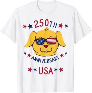 250th Anniversary USA Patriotic Dog 250 Years America - Boys T-Shirt - T-Shirt | White