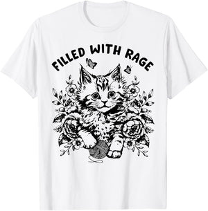 Funny Cat Filled With Rage Mental Health Meme Cat Lover T-Shirt - T-Shirt | White