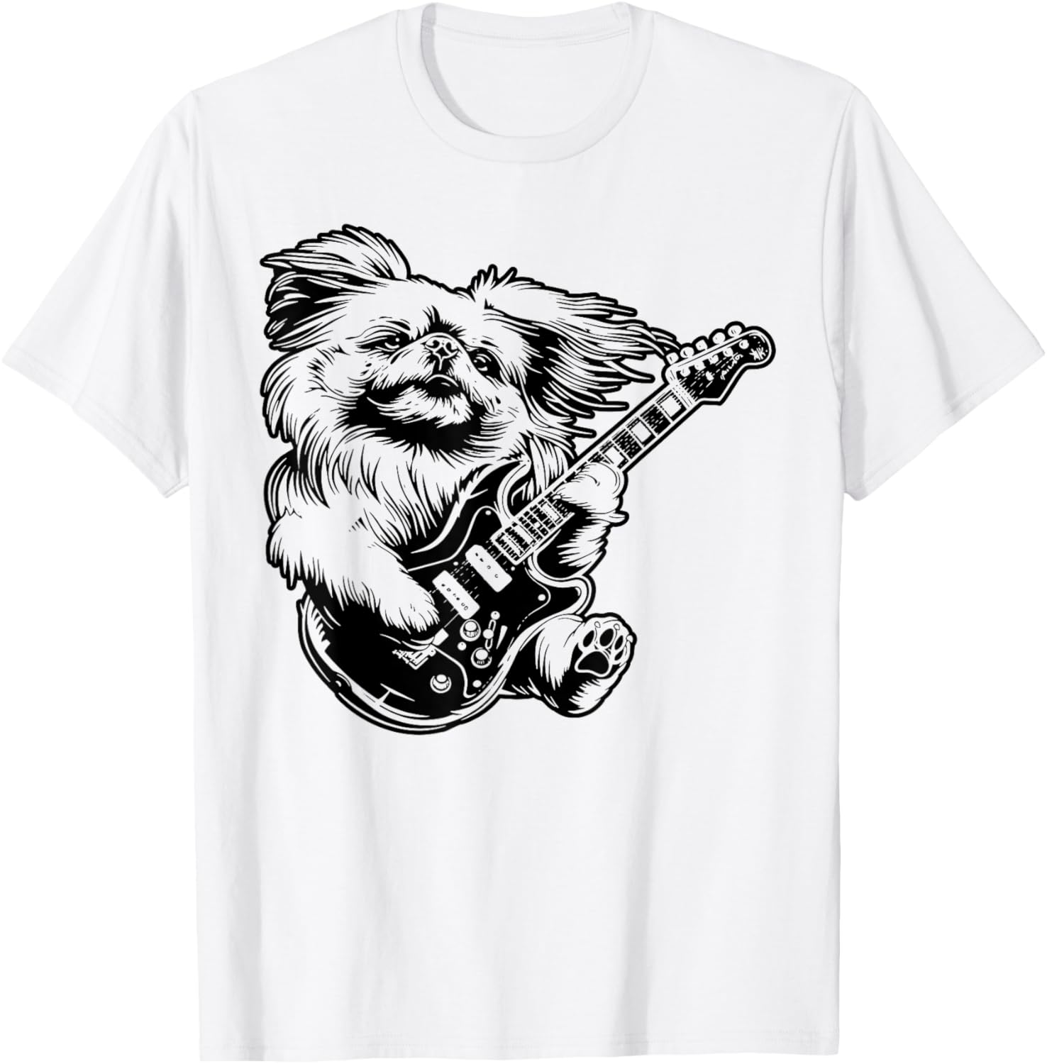 Dog Guitarist Guitar - Pekingese Dad Mom T-Shirt - T-Shirt | White