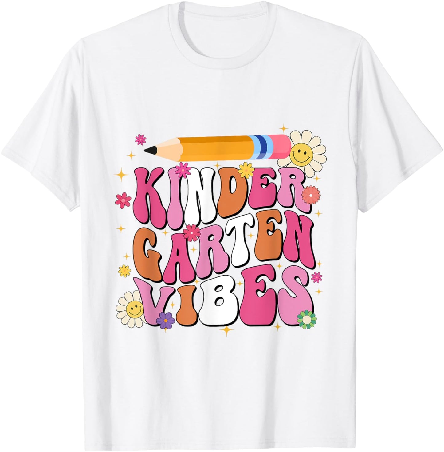 Groovy First Day Of School Kindergarten Vibes Back to School T-Shirt - T-Shirt | White