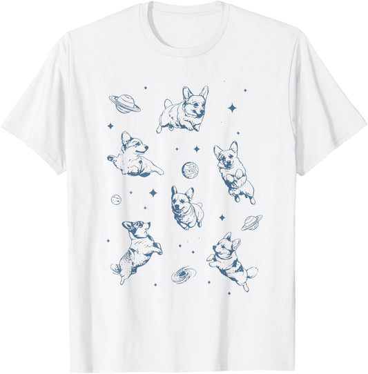 Retro 90's Corgi in Space Galaxy Dog Shirt Corgi Dog Mom T-Shirt - T-Shirt | White