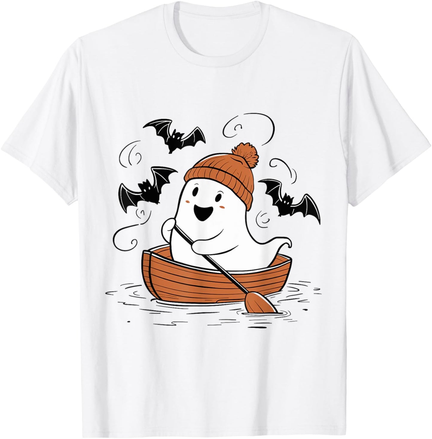Cute Ghost Rowing Lovers Spooky Lake Boat Halloween T-Shirt - T-Shirt | White