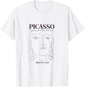Cute Pablo Picasso Head Of A Girl Art Sketch PAPL2476 T-Shirt - T-Shirt | White