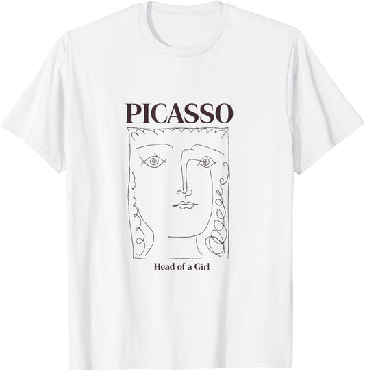 Cute Pablo Picasso Head Of A Girl Art Sketch PAPL2476 T-Shirt - T-Shirt | White