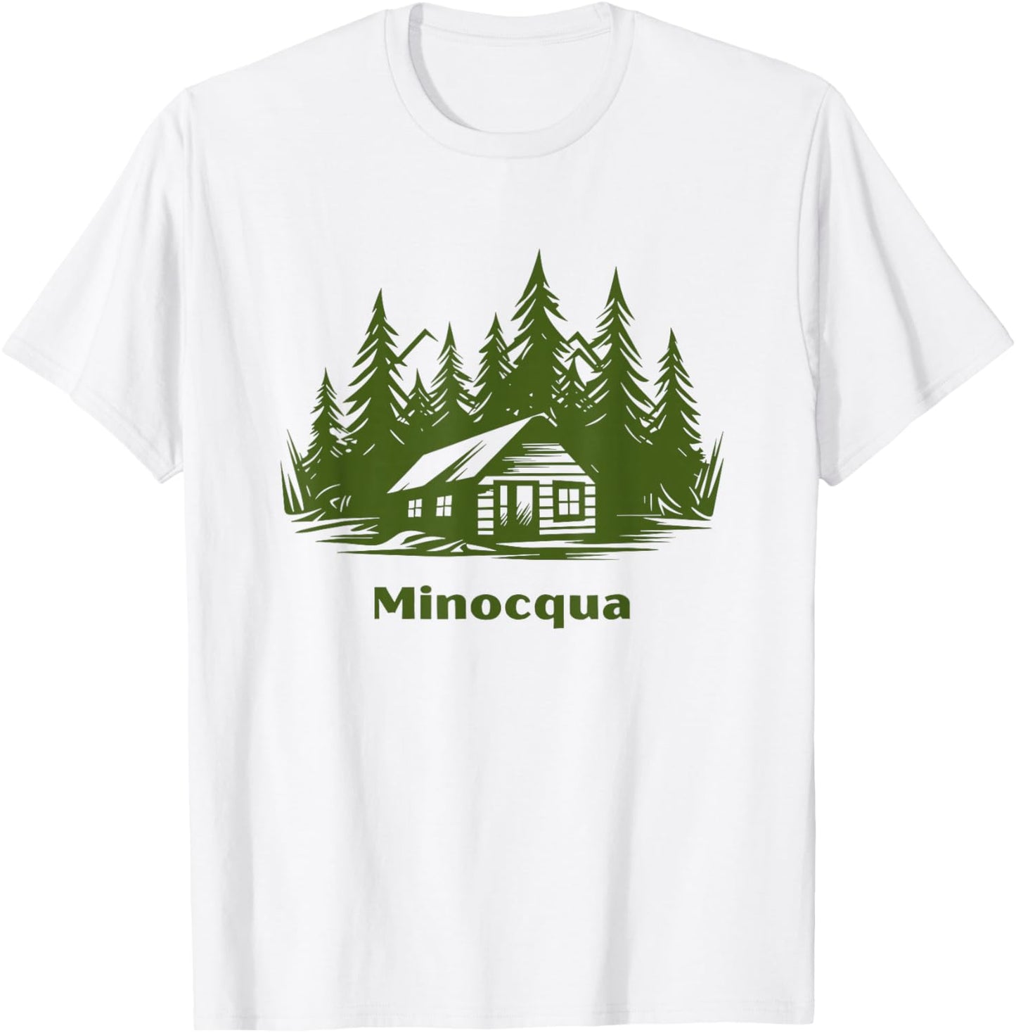 Minocqua Wisconsin Retro Log Cabin Forest Up North Midwest T-Shirt - T-Shirt | White