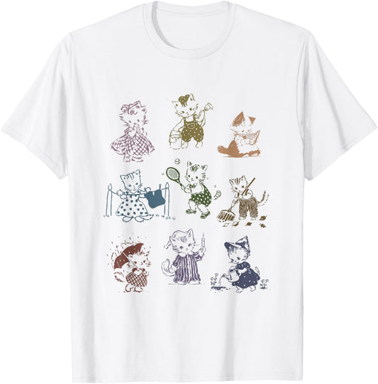 Vintage 90s Tattoo Cat Retro Kitten Cute Cat Lovers Cat Mom T-Shirt - T-Shirt | White