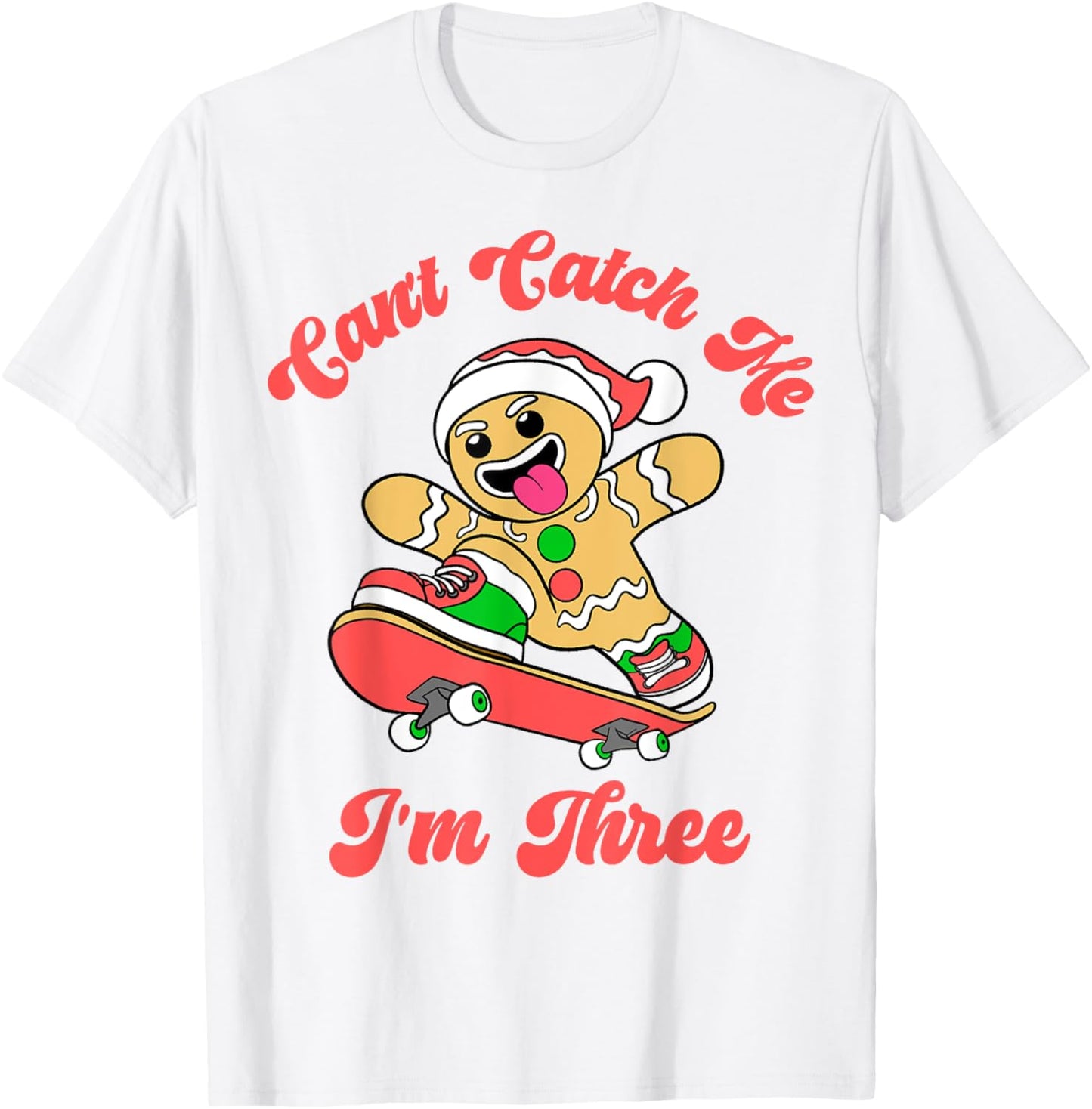 Can't Catch Me I'm Three Gingerbread Boy 3rd Birthday Kids T-Shirt - T-Shirt | White
