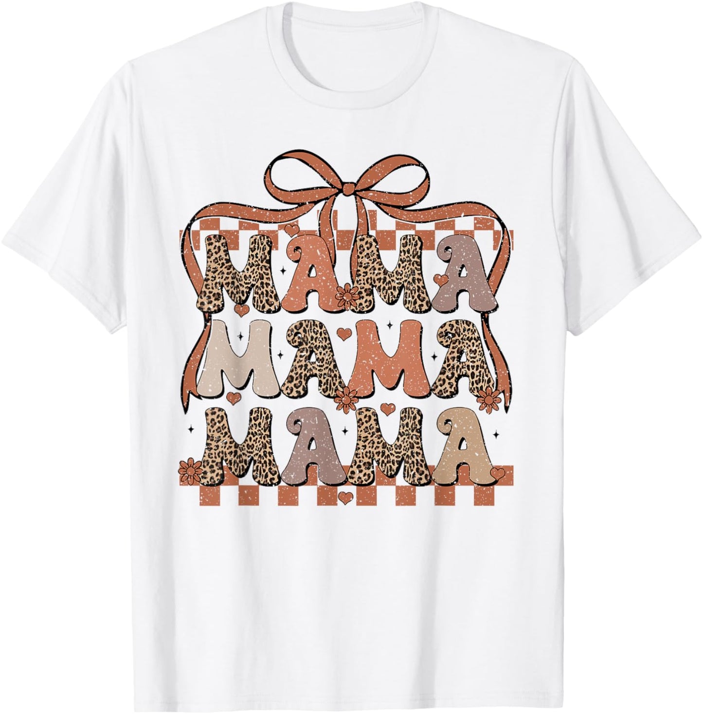 Retro Mama Coquette Bows Checkered Leopard Mom Mother's Day T-Shirt - T-Shirt | White
