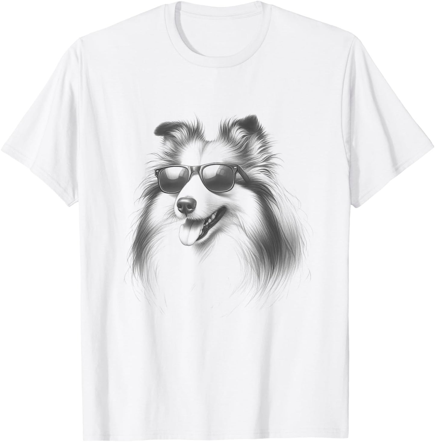 Vintage Shetland Sheepdog with Sunglasses Drawing Sheltie T-Shirt - T-Shirt | White