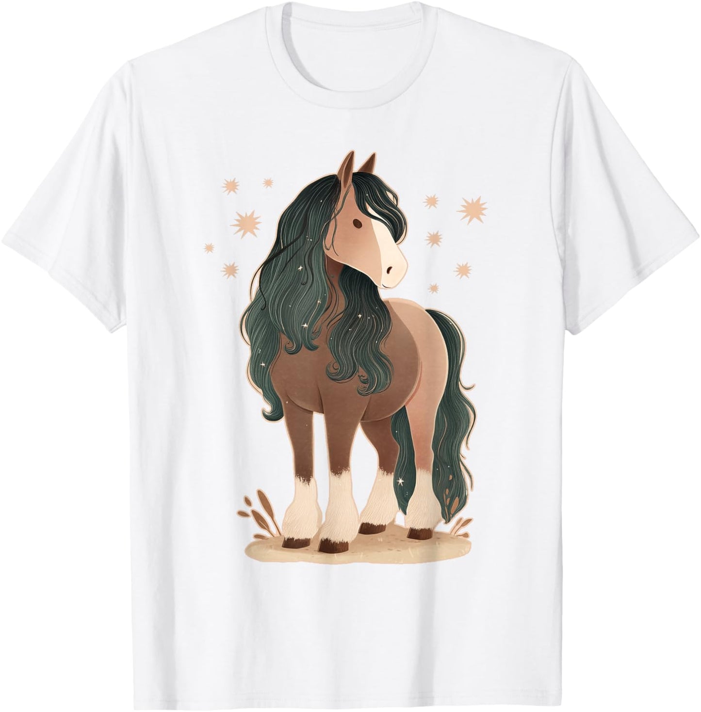 Pferd mit Sternen Pferdemotiv Mädchen T-Shirt - T-Shirt | White