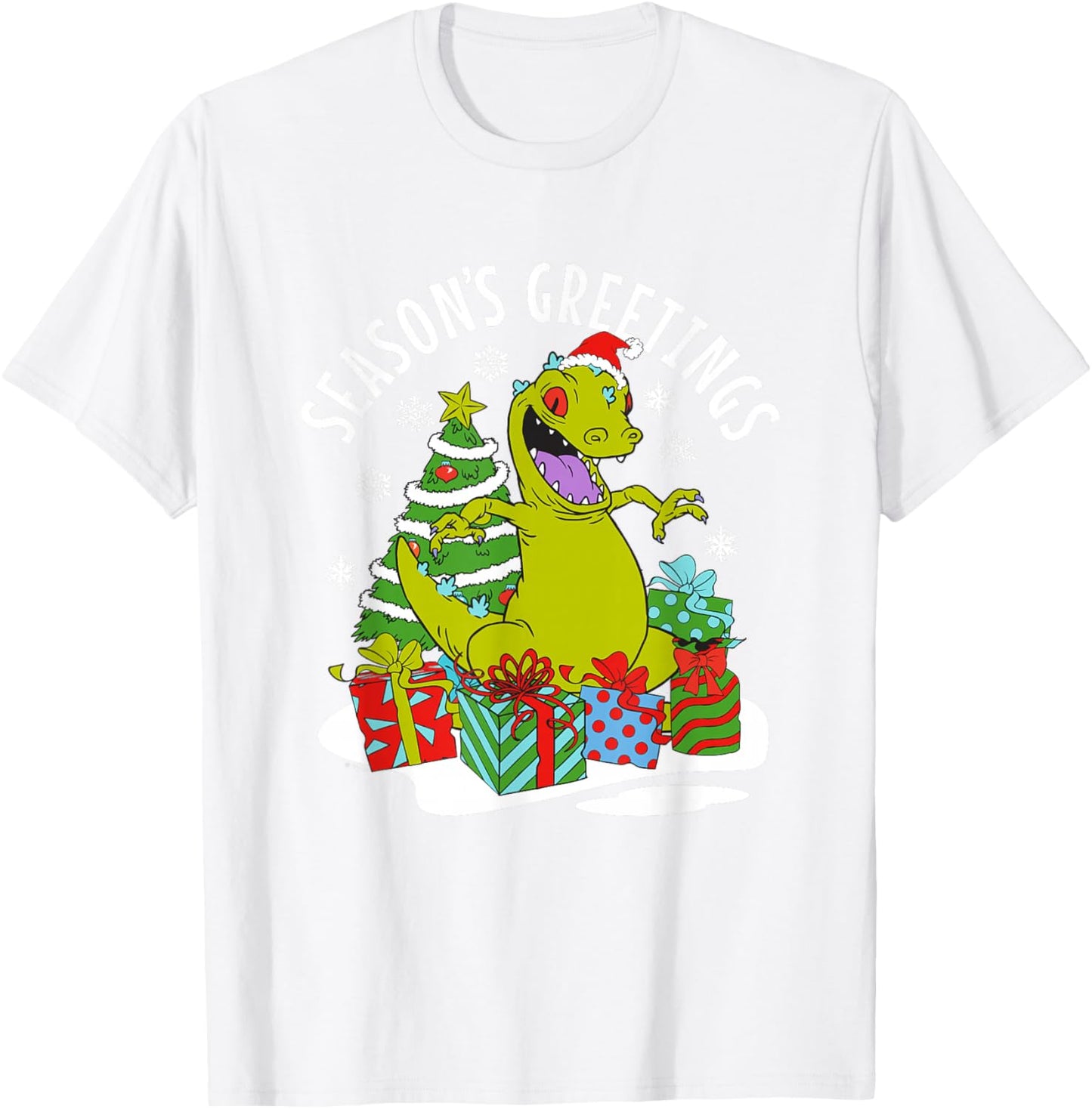 Rugrats Christmas Season's Greetings Happy Reptar Poster T-Shirt - T-Shirt | White