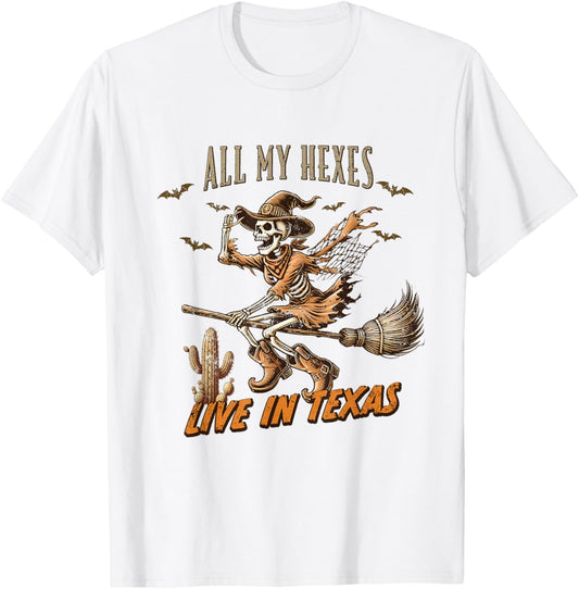 Funny Halloween All My Hexes Live In Texas T-Shirt - T-Shirt | White